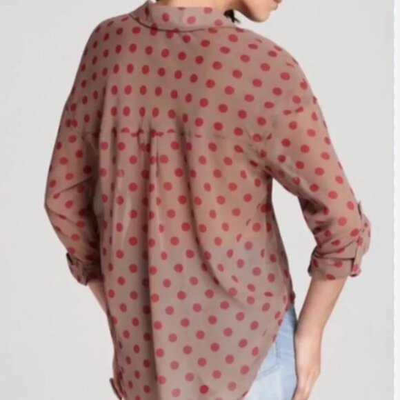 Free People Easy Rider Polka Dot Hi Low Blouse Caramel Brown Size Small NWT - Picture 2 of 7